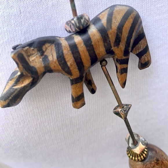 Animal Print Long African Safari Bead Necklace Hand painted zebra and giraffe. - Picture 3 of 8